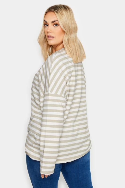 YOURS Plus Size Natural Brown & White Striped Sweatshirt | Yours Clothing 3