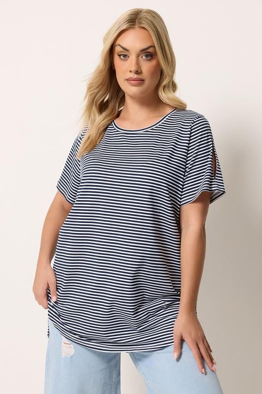  YOURS Curve Navy Blue Stripe Swing Top