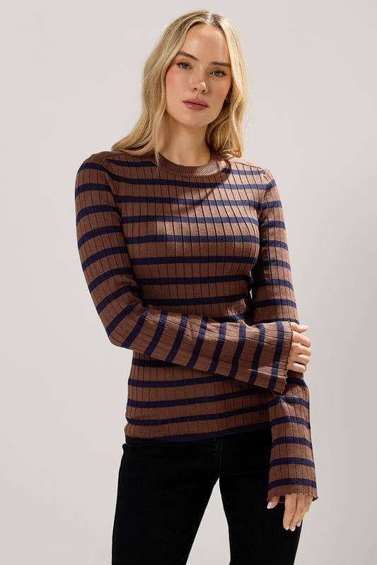 Tall  LTS Tall Chocolate Brown Striped Ribbed Jumper