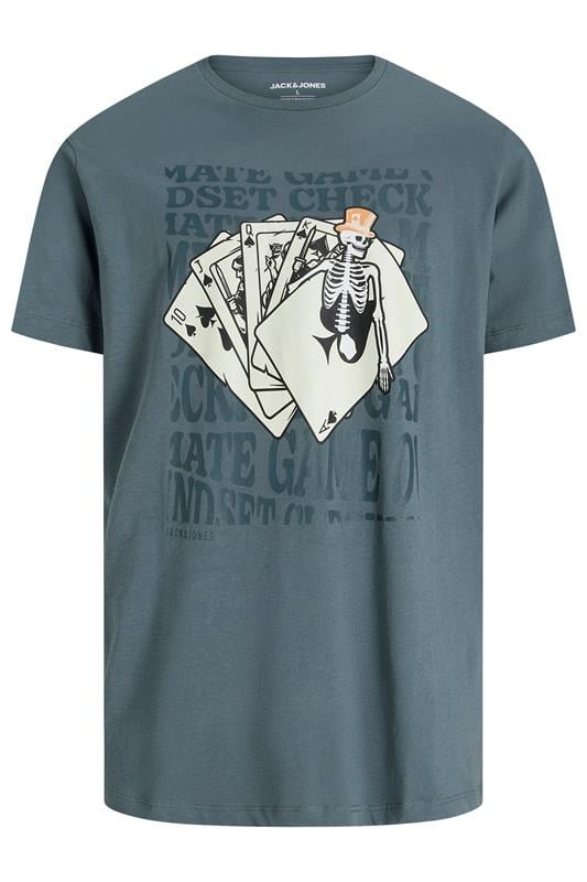 JACK & JONES Big & Tall Stormy Blue Cards Graphic T-Shirt | BadRhino 2