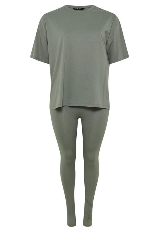 YOURS Plus Size Sage Green T-Shirt & Legging Set | Yours Clothing 5