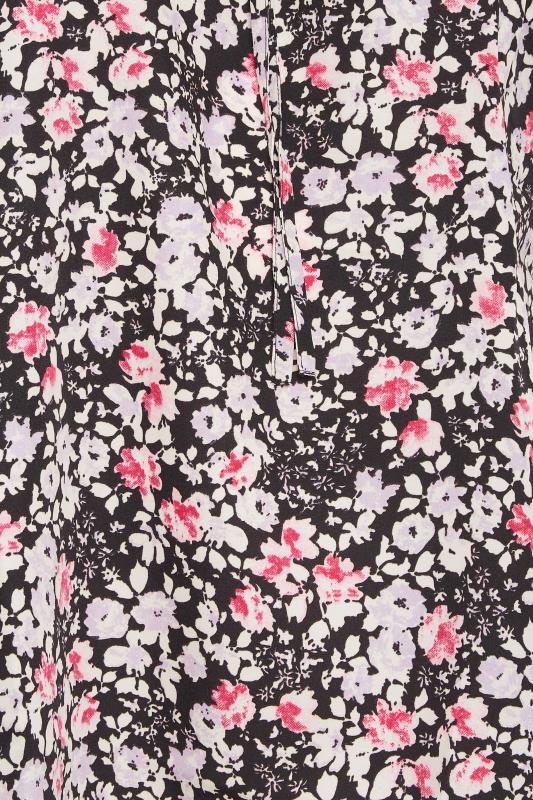 YOURS Plus Size Black & Pink Floral Tie Front Top | Yours Clothing 5