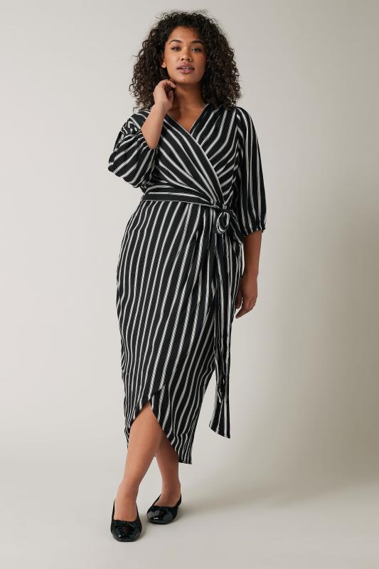 Evans Black & White Stripe Wrap Dress 1