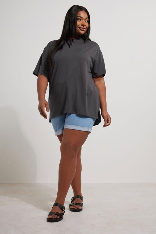 YOURS Plus Size Charcoal Grey Heavyweight Oversized T-Shirt | Yours Clothing 2