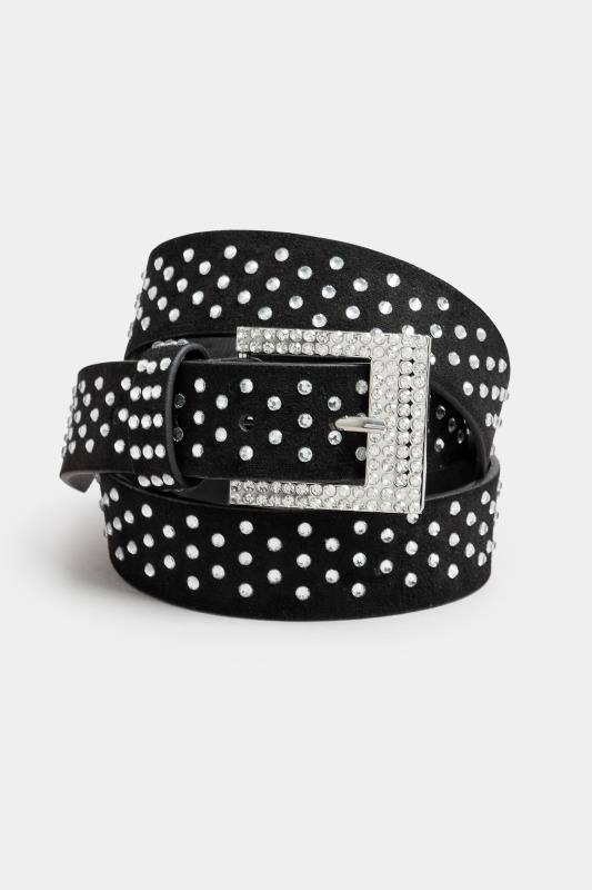 Black Faux Suede Diamante Belt | Yours Clothing 2