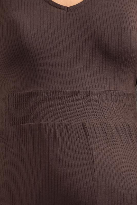 LTS Tall Women's Maternity Brown Shirred Wide Leg Jumpsuit | Long Tall Sally 4