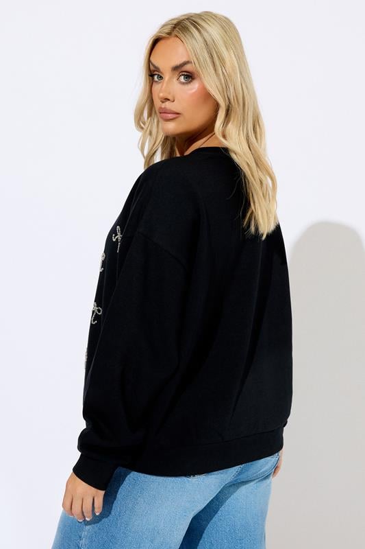 YOURS Plus Size Black Bow Front Sweatshirt | Yours Clothing 3