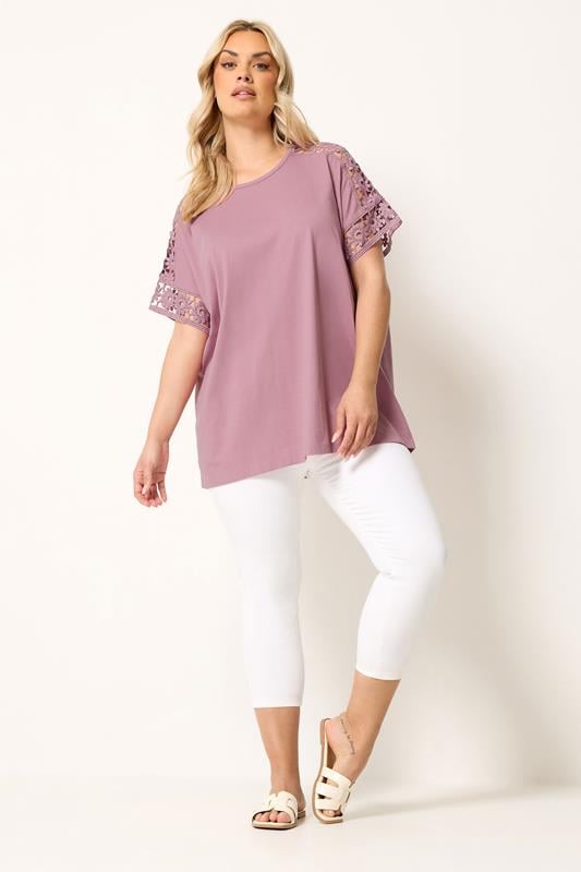 YOURS Plus Size Pink Crochet T-Shirt | Yours Clothing 1
