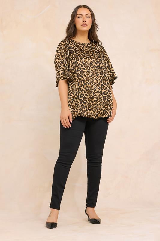 EVANS Plus Size Natural Brown Leopard Print Angel Sleeve Blouse | Evans 1