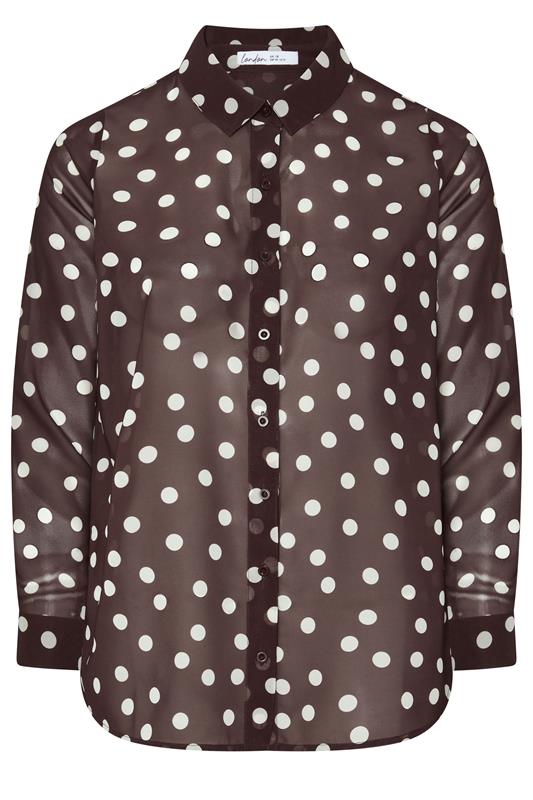 YOURS LONDON Plus Size Chocolate Brown Polka Dot Shirt | Yours Clothing 5