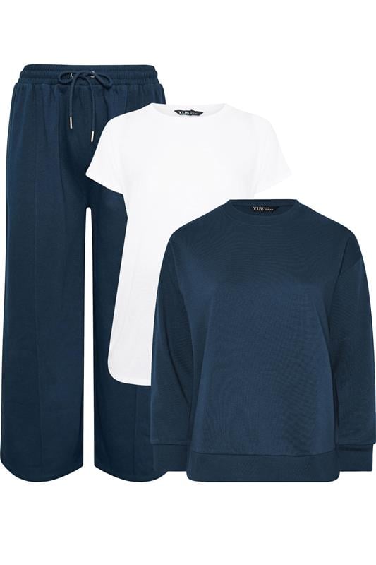  YOURS Curve Navy Blue Sweatshirt Jogger & T-Shirt Set