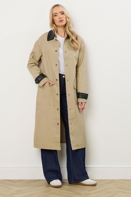 LTS Tall Stone Brown Cotton Longline Car Coat | Long Tall Sally 2