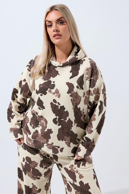 Plus Size  LIMITED COLLECTION Curve Cream Cow Print Hoodie