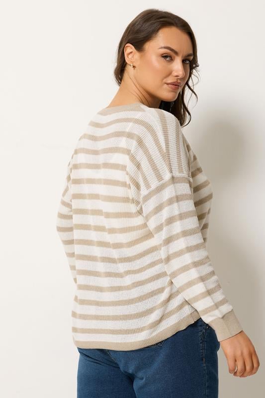 YOURS Plus Size Natural Brown Stripe Knitted Cardigan | Yours Clothing 2