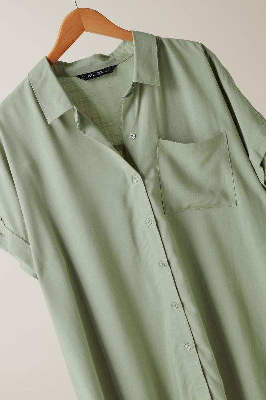 EVANS Plus Size Khaki Green Dipped Hem Shirt | Evans  7