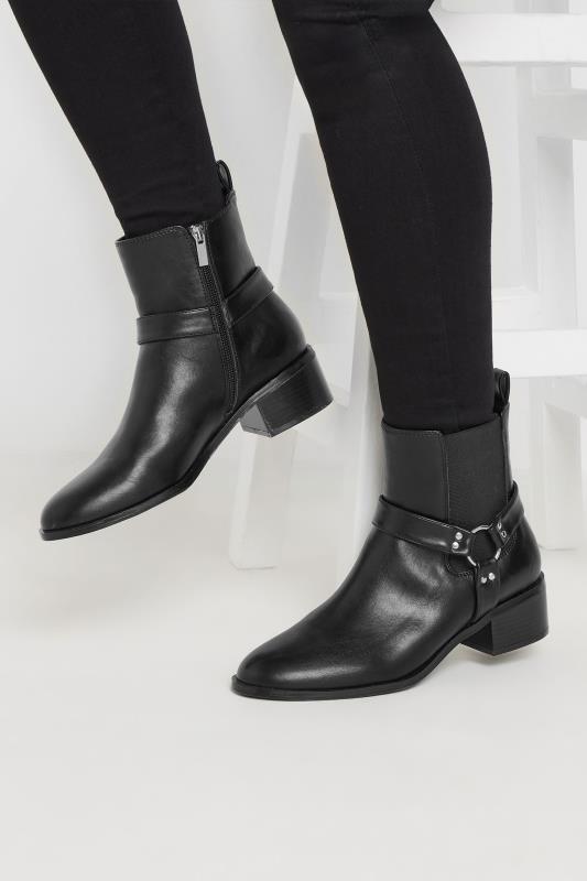 Tall  LTS Black Faux Leather Harness Biker Boots In Standard Fit