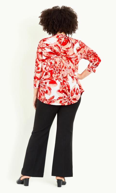 Avenue White & Red Floral Print Zip Neck Top 4