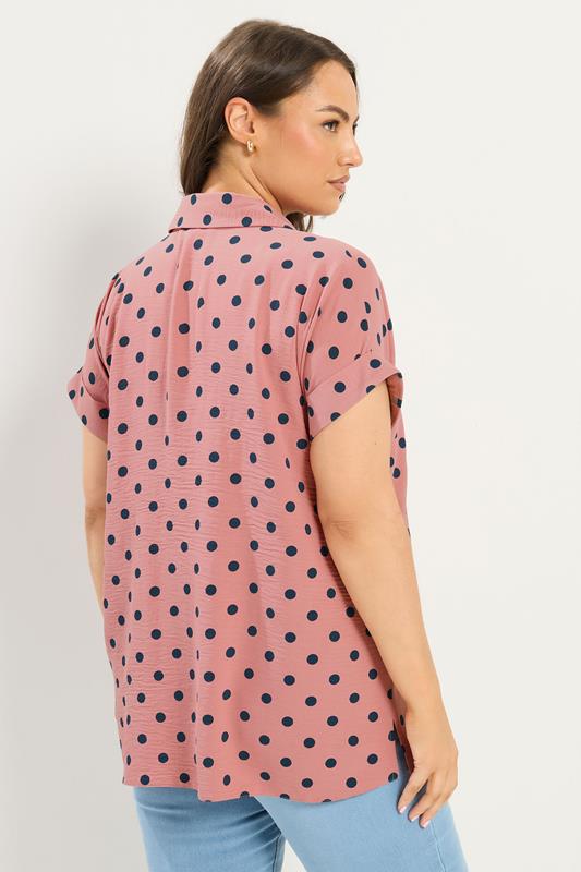 YOURS Plus Size Pink Polka Dot Pleat Front Shirt | Yours Clothing 2
