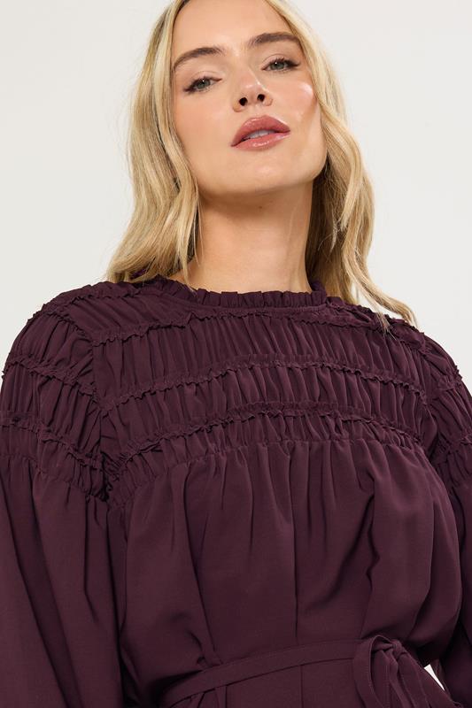 LTS Tall Burgundy Red Shirred Long Sleeve Midi Dress | Long Tall Sally 5