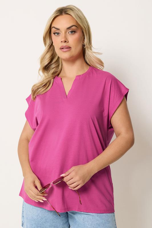  YOURS Curve Pink Notch Neck T-Shirt