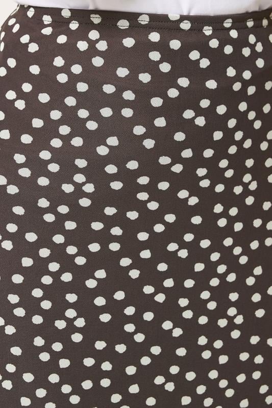 LTS Tall Women's Chocolate Brown Polka Dot Dipped Hem Mesh Midi Skirt | Long Tall Sally 5