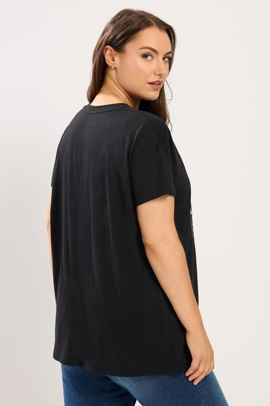 YOURS Plus Size Black 'NYC' Rose Embellished Graphic T-Shirt | Yours Clothing 2