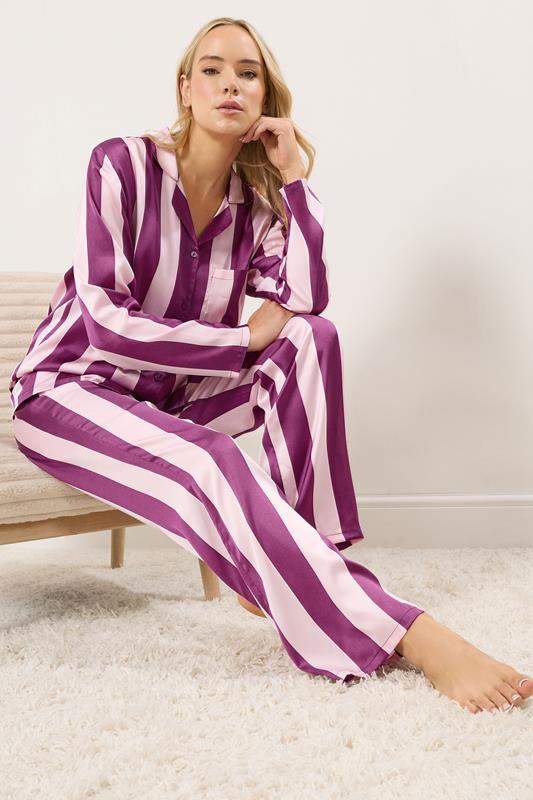 LTS Tall Burgundy Red Stripe Satin Pyjama Set