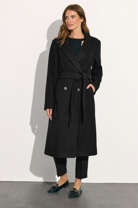 M&Co Black Button Up Wrap Coat | M&Co 1