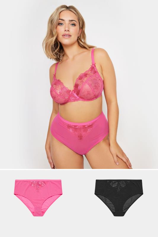 YOURS 2 PACK Plus Size Pink & Black Briefs | Yours Clothing 1