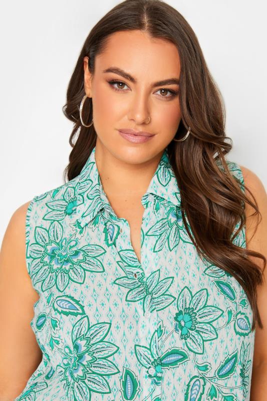 YOURS Plus Size Green Floral Print Dipped Hem Sleeveless Blouse | Yours Clothing 4