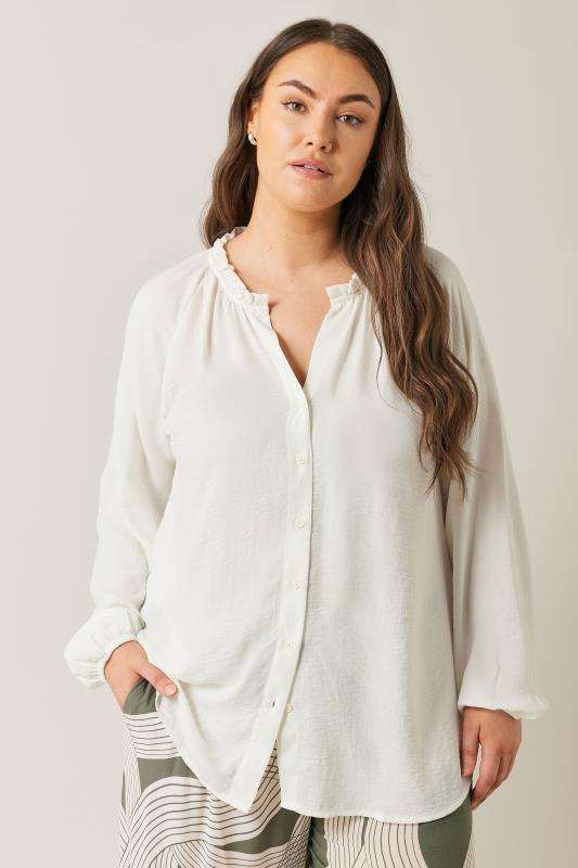 EVANS Plus Size White Frill Neck Blouse | Evans  2