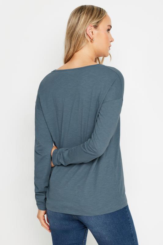 LTS Tall Blue V-Neck Long Sleeve Cotton T-Shirt | Long Tall Sally 3