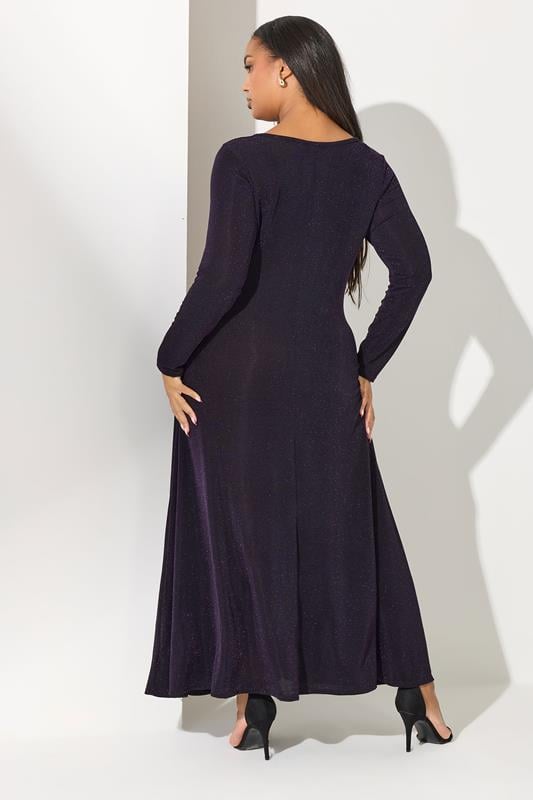 YOURS LONDON Plus Size Purple Metallic Knot Front Dress | Yours Clothing 2