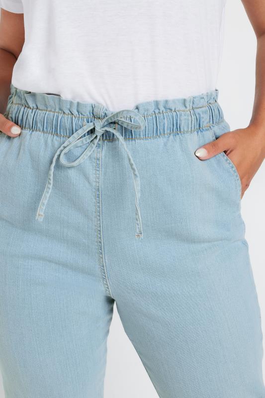 Plus Size Light Blue Paperbag Waist Stretch MOM Jeans | Yours Clothing 4