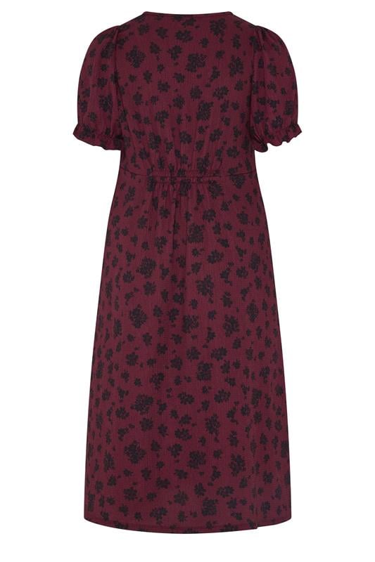 YOURS Plus Size Burgundy Red Floral Tea Dress | Yours Clothing 2