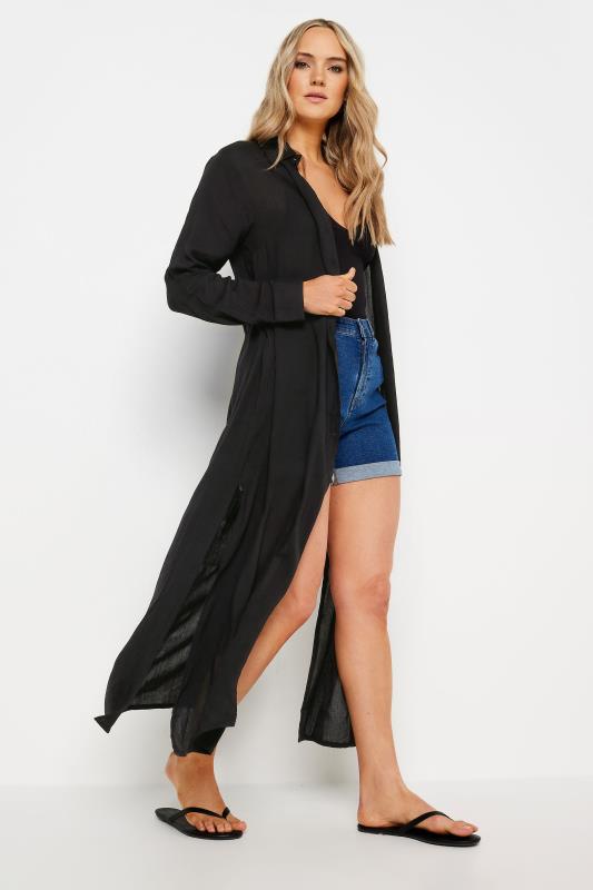 LTS Tall Women's Black Crinkle Longline Beach Shirt | Long Tall Sally 2