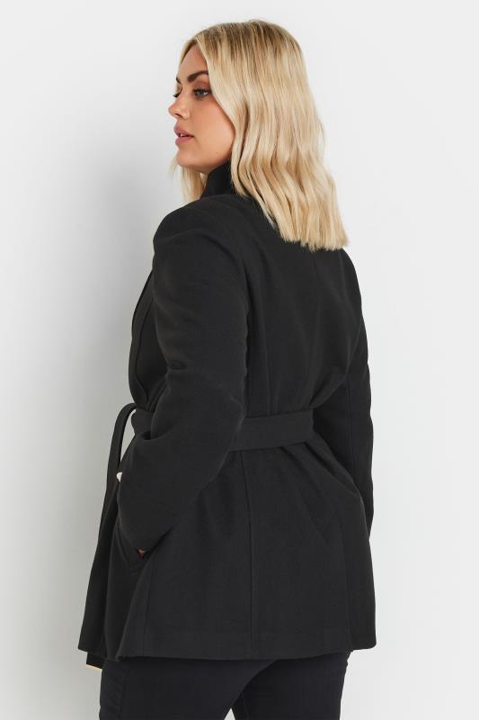 YOURS Plus Size Black Cropped Wrap Formal Coat | Yours Clothing 3