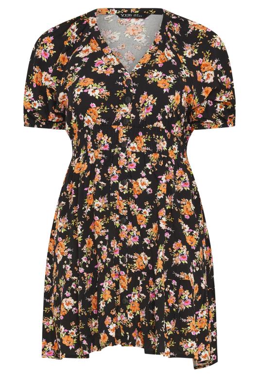 YOURS Plus Size Orange Floral Print Button Through Dress | Yours Curve  5