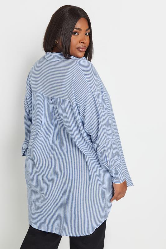 YOURS Plus Size Blue Pinstripe Linen Shirt | Yours Clothing  4