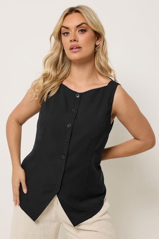 YOURS Curve Black Button Waistcoat