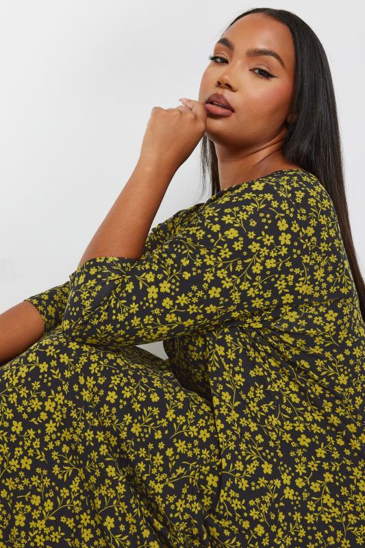 YOURS Plus Size Black & Yellow Floral Print Pocket Dress | Yours Clothing 4