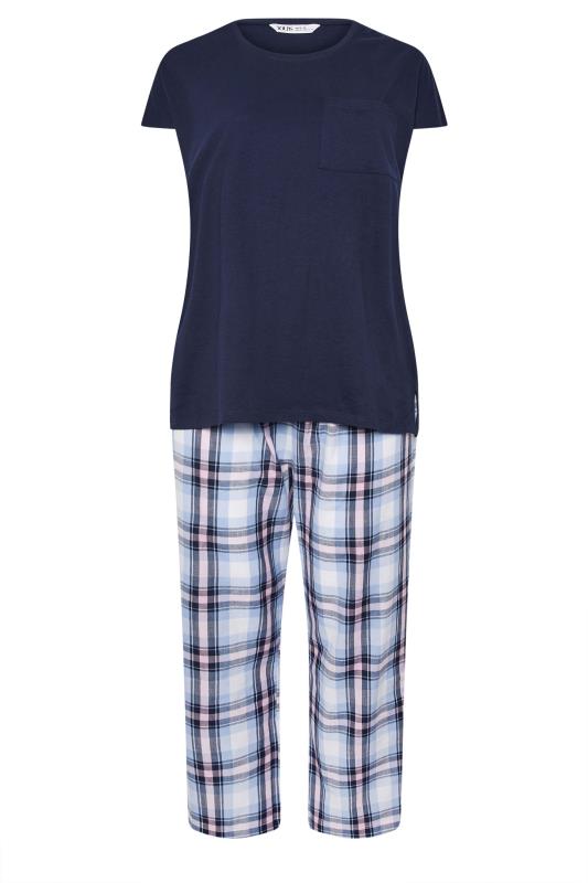 YOURS Plus Size Navy Blue Check Pyjama Set | Yours Clothing 6