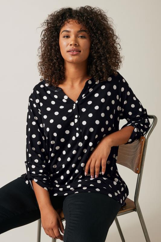 Plus Size  Evans Black Polka Dot Jersey Shirt