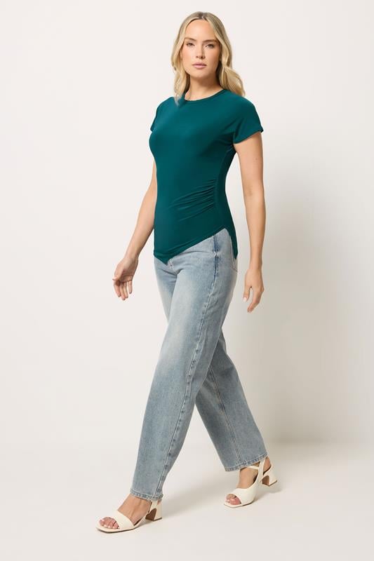 LTS Tall Women's Teal Blue Asymmetric Ruched Top | Long Tall Sally 1
