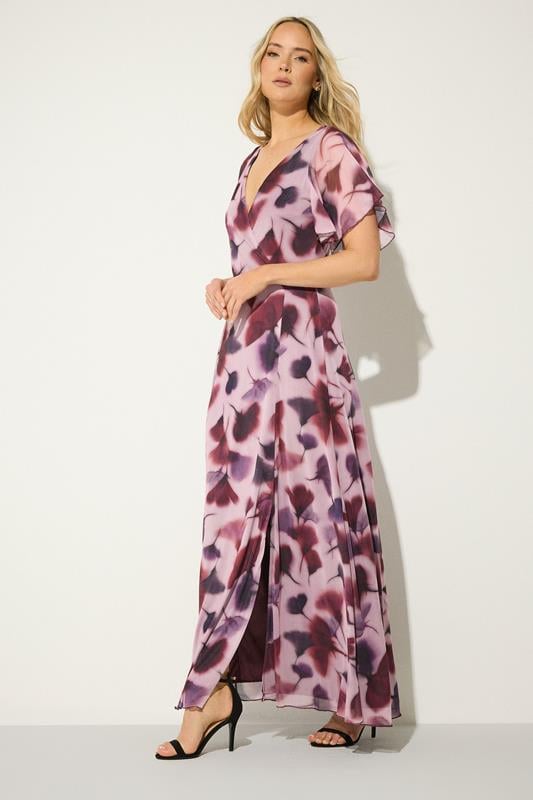 LTS Tall Pink Floral Mesh Wrap Maxi Dress