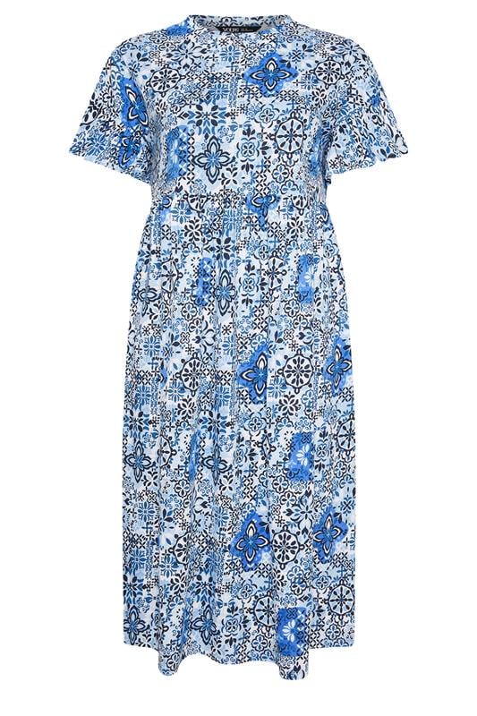 YOURS Plus Size Blue Abstract Mosaic Print Midi Dress | Yours Clothing 5