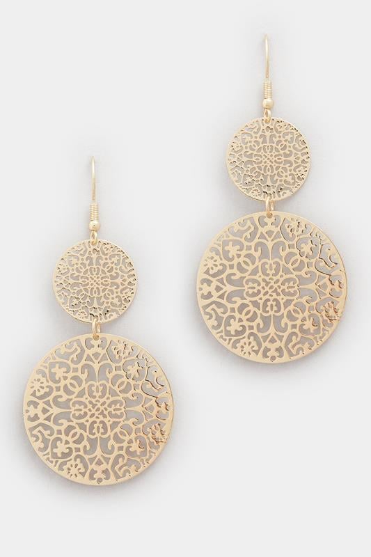 Gold Tone Double Filigree Drop Earrings