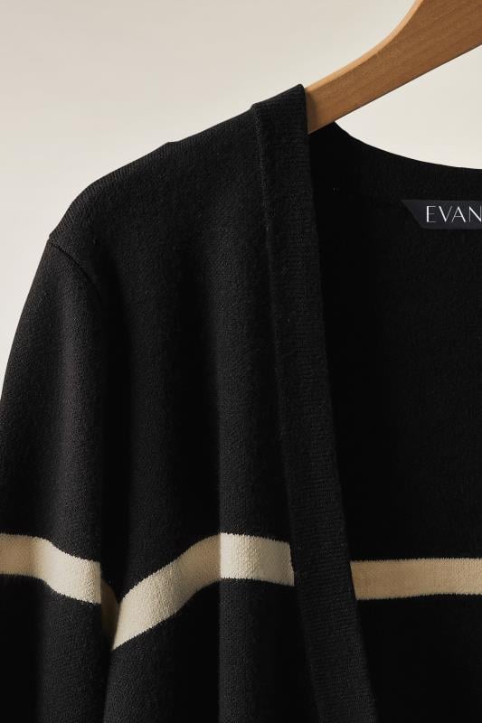 EVANS Plus Size Black & Ivory White Stripe Knitted Cardigan | Evans 6