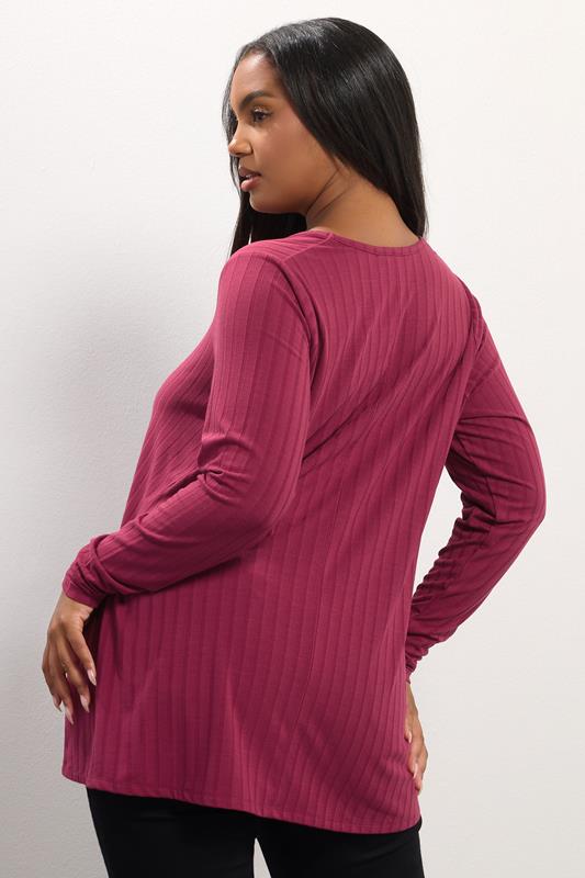 YOURS Plus Size Dark Pink Ribbed Swing T-Shirt | Yours Clothing 2