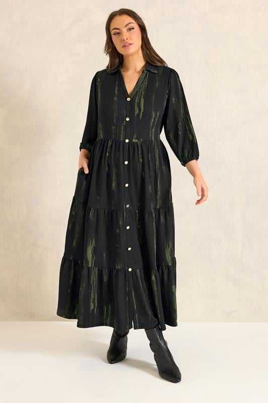 Plus Size  EVANS Curve Black Smudge Print Tiered Maxi Dress